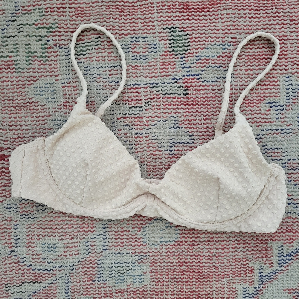 Cotton on body bikini top polka dot texture ivory nude underwire S small